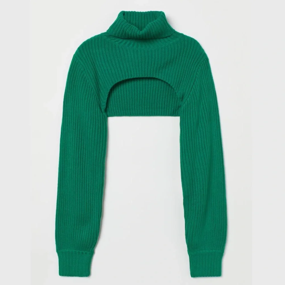 NWOT Green Cropped Ribbed Turtleneck Sweater | H&M - Picture 1 of 14